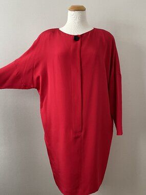 Vintage 1990s Ellen Tracy Red Silk Dress - Size 14